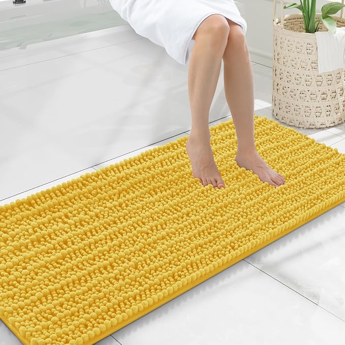 Smiry Bathroom Rugs Mat 47x20, Extra Soft Absorbent Chenille Bath Rugs, Non Slip Rubber Backing Machine Washable Quick Dry Bath Mats for Bathroom Floor, Tub, Shower, Home Decor Accessories, Yellow