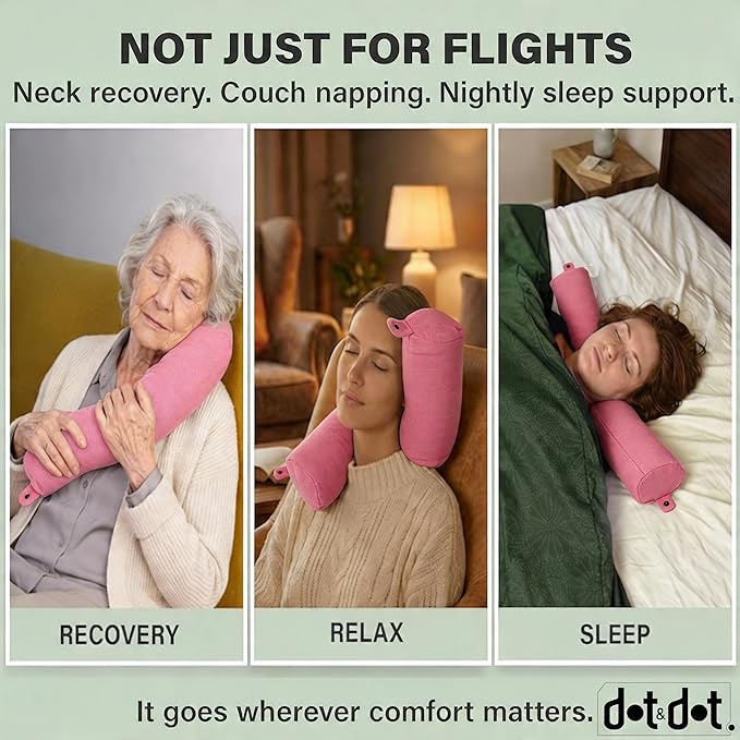 Dot&Dot Twist Memory Foam Travel Pillow for Airplanes - Neck Pillow for Sleeping - Airplane Pillow for Neck Support, Chin, Lumbar and Leg - Bendable Neck Roll Pillow Travel Essentials