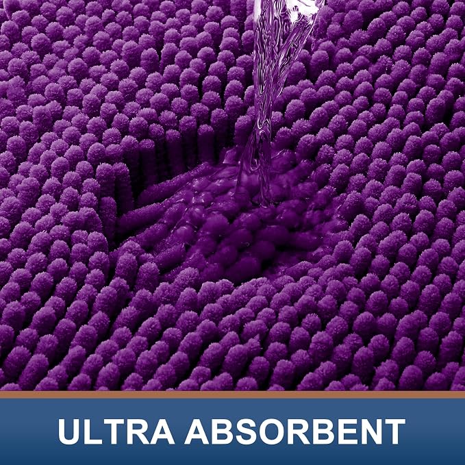 Smiry Luxury Chenille Bathroom Rugs 24x16, Extra Soft and Absorbent Shaggy Bath Mat, Machine Washable, Non-Slip Plush Carpet Runner for Tub, Shower, and Floor, Home Decor Accessories, Violet