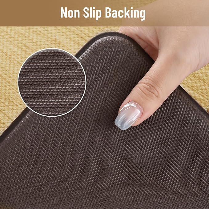 KIMODE Anti Fatigue Kitchen Mat, Cushioned Boho Kitchen Rugs Sets of 2, Non Slip Farmhouse Kitchen Mats for Floor, Waterproof Standing Desk Mats for Laundry Office Sink Brown/Khaki 20"x47"+20"x32"