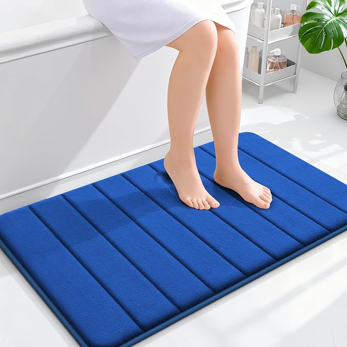 OLANLY Memory Foam Bath Mat 35x24, Super Soft Absorbent Bathroom Rugs, Quick Dry, Machine Washable Shower Floor Rugs, Bathmat Carpet, Bathroom Home Decor Accessories, Royal Blue