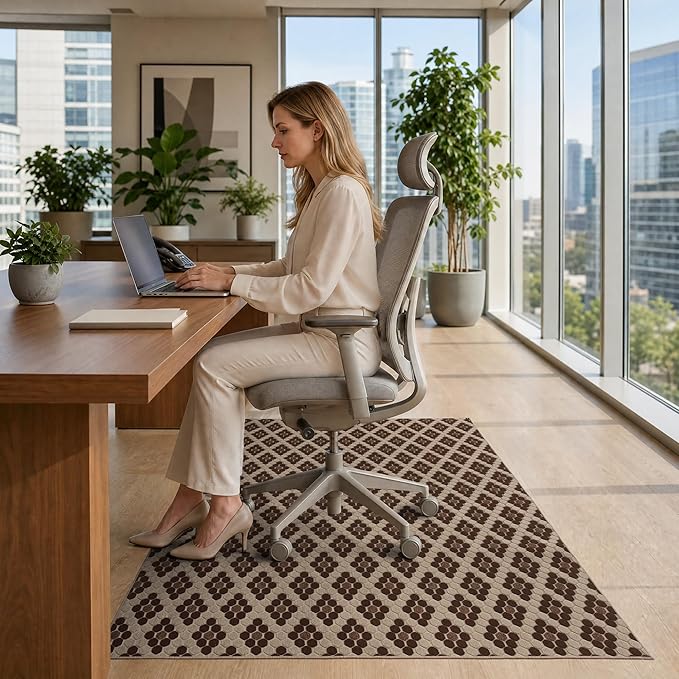 48"x60" Office Chair Mat for Hardwood Tile Floor, Under Desk Carpet Protector for Rolling Computer Chair Mat, Machine Washable Area Rug, Anti-Slip 1/5" Thick Low Pile Thin Floor Mat, Brown Coffee