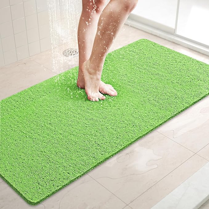 LuxStep Shower Mat Bathtub Mat,40x16 inch, Non-Slip Bath Mat with Drain, Quick Drying PVC Loofah Bathmat for Tub,Shower,Bathroom,Grass Green