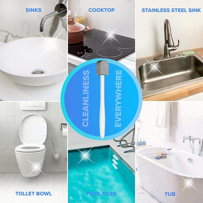 DISIWENE Pumice Cleaning Stone with Handle Toilet Bowl Cleaner Hard Water Ring Remover for Bath/Pool/Kitchen/Household Cleaning (5, 5 Pack with Twist-Off Handle)
