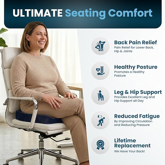ComfiLife Extra Large Gel & Memory Foam Seat Cushion - Doctor Recommended Office Chair Cushion, Car Seat Cushion - Back & Sciatica Pain Relief - Wide Seat Cushion for Big & Tall (Navy Blue)