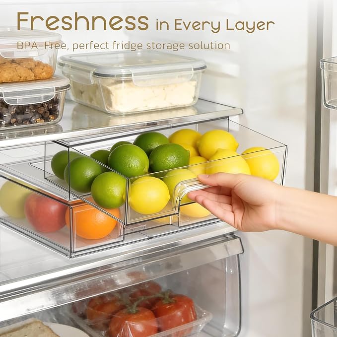 Criusia Stackable Storage Drawers, 6 Pack Clear Plastic Makeup & Bathroom Organizer, Versatile Storage Bins for Vanity, Under Sink, Kitchen Cabinets & Pantry