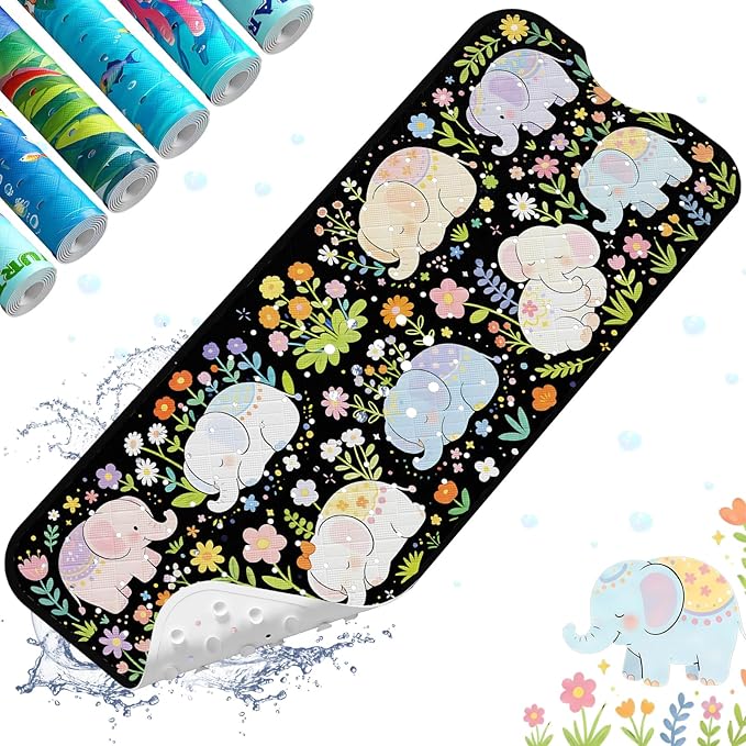 XIYUNTE Baby Bath Mat for Tub Non Slip Kids, BPA Free Extra Long Bathtub Mat 40x16 with Drain Holes and 200 Suction Cups, Non Toxic Machine Washable Toddler Bath Mat, Eco-Friendly Certified