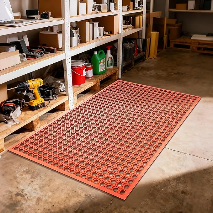 Outdoor Rubber Mat Kitchen Anti-Fatigue Entrance Floor Mats (24"x 36") Commercial Restaurant Bar Floor Mat New Outside Rubber Non Slip Drainage Mat Red