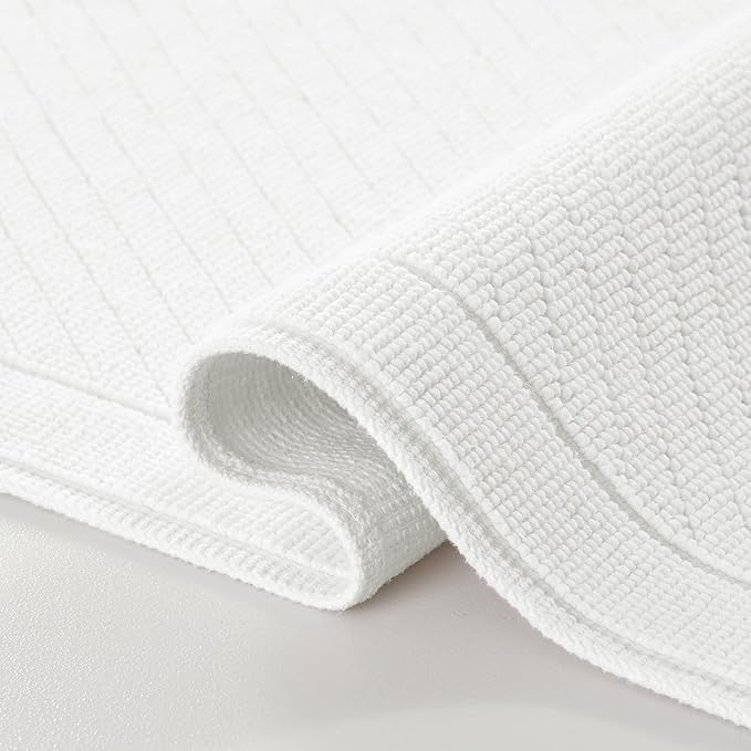 Arkwright 100% Cotton Bathroom Rug - High Absorbent Stylish Textured Woven Design Bath Mat, Slip Resistant Backing for Shower and Bathtub Floor, 24x36 in - White