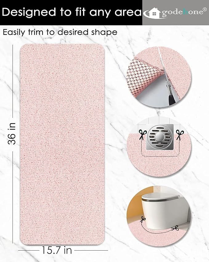 godehone Shower Mats Non Slip Without Suction Cups, PVC Loofah Bathroom Mats, Loofah Mats for Shower and Bathroom, Quick Drying, 15.7× 36 Inch, Pink