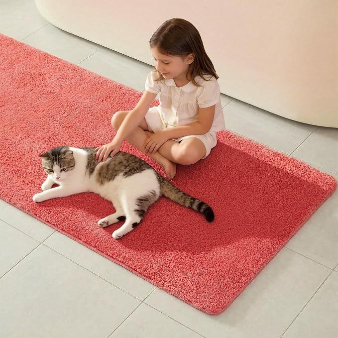 TYUU Pink Bathroom Rugs, Ultra Soft Bath Rugs Non Slip Washable, Super Absorbent Quick Dry Small Bath Mat with Rubber Backing for Bathroom Floor, Shower, or Sink, Pink 16" x 24"