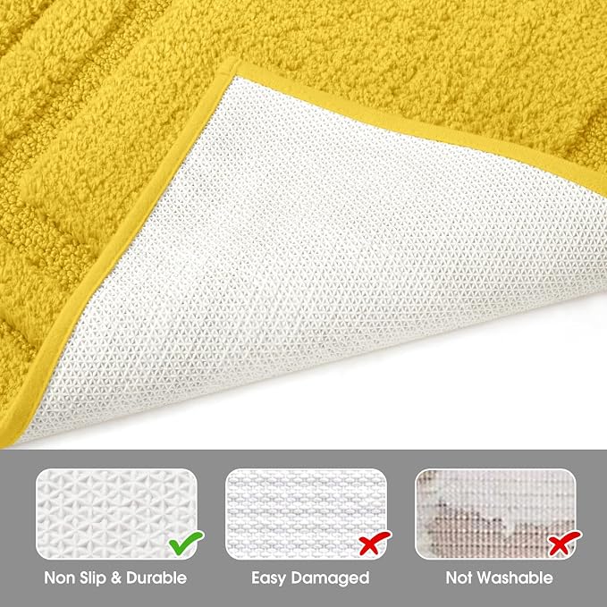 HOMEIDEAS Bathroom Rugs Sets 2 Piece, Super Soft and Absorbent Non Slip Microfiber Machine Washable Bath Mat Set (20" x 32" + 16" x 24", Yellow)
