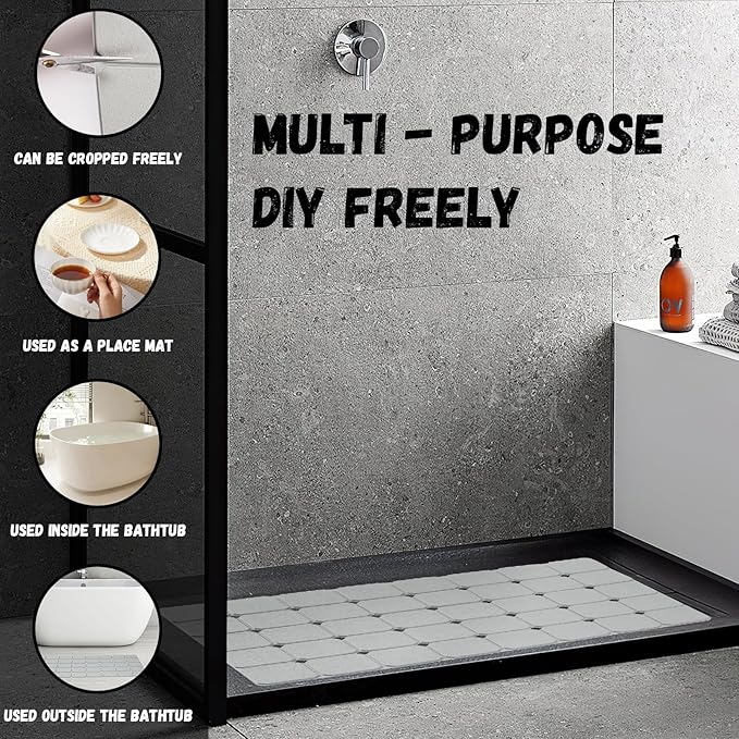 Bath Mat for Textured Tub: Silicone Bathtub Mat Foldable Shower Mat Non Slip Tub Mat No Suction Cups 28 X 17.7Inch - Grey