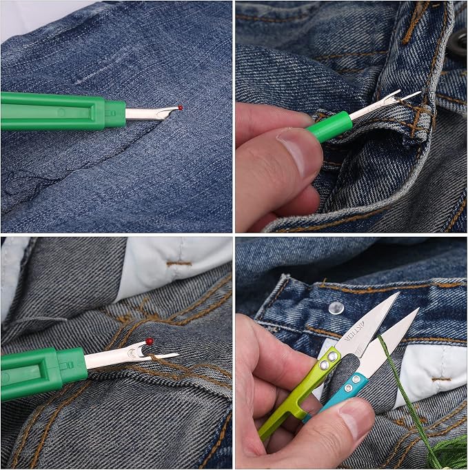 CampTek Seam Ripper and Thread Remover Kit,2 Big and 2 Small Sewing Stitch Cutter,1 Unpicker and 1 Sewing Trimming Scissor Nipper Tool for Thread Remove(Green)