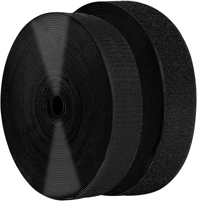 2 Inch x 30 Feet Black Self Adhesive Hook and Loop Tape Sticky Back Fastening Roll, Nylon Self-Adhesive Heavy Duty Strips Fastener for Home Office School Car and Crafting Organization - Black