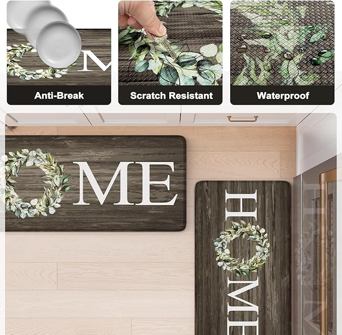 KIMODE Anti Fatigue Kitchen Mat 2PCS,Non-Skid Waterproof Kitchen Rugs,Farmhouse Kitchen Mat for Floor,Cushioned Comfort Foam Standing Mat for Home,Laundry,Office,Sink,Desk