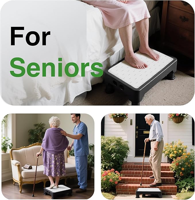 COOL-ANGLE Adjustable Step Stool for Adults & Seniors, 650LBS Heavy Duty Bed Step for High Beds, Non-Slip Wide Safety Platform, Portable Foot Stool Assist for Kitchen, Car SUV, Bathtub & Bedside, Grey