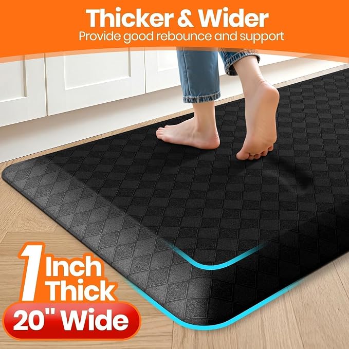 StepRite 1” Thick Kitchen Mats for Floor, Anti Fatigue Kitchen Rugs, Non-Slip,Heavy Duty Water Resistant Kitchen Rug, Standing Desk Mat for Friends, Family, Home, Kitchen, Office(39" x 20",Black)
