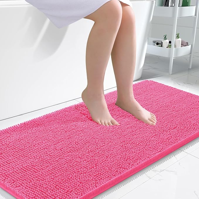 OLANLY Large Bathroom Rugs 50x30, Extra Soft Absorbent Chenille Bath Rugs, Rubber Backing Quick Dry, Machine Washable Bath Mats for Bathroom Floor, Tub and Shower, Home Decor Accessories, Hot Pink