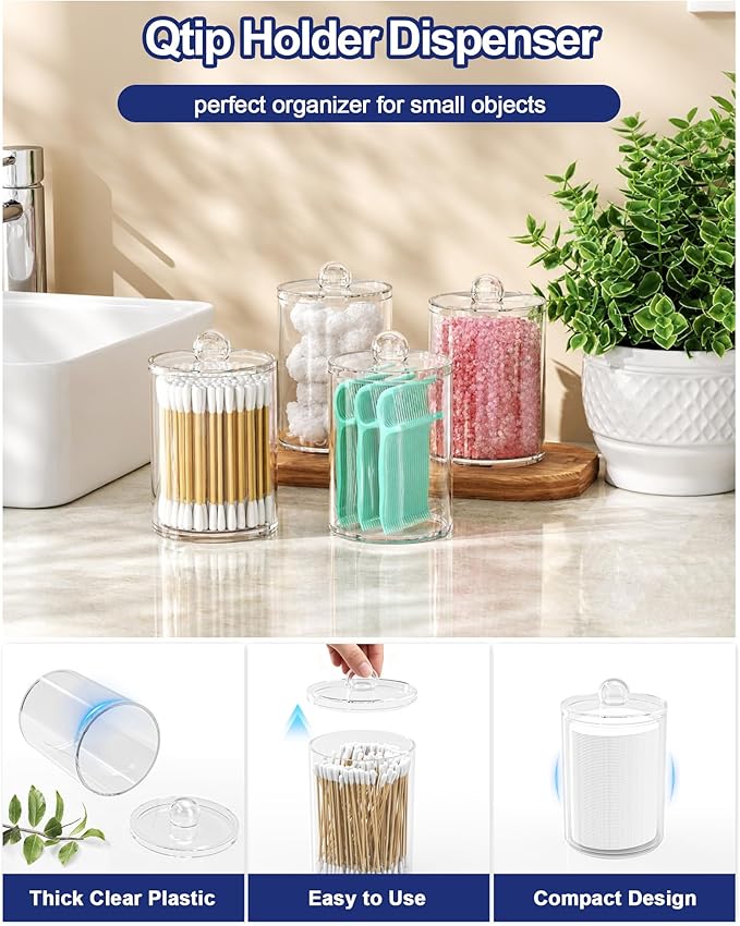 Bathroom Counter Organizer and Storage with 2 Pack Qtip Holder Dispenser, 7 Slots Detachable Toothbrush Holders for Bathrooms, Anti-Slip Electric Toothbrush and Toothpaste Holder Countertop