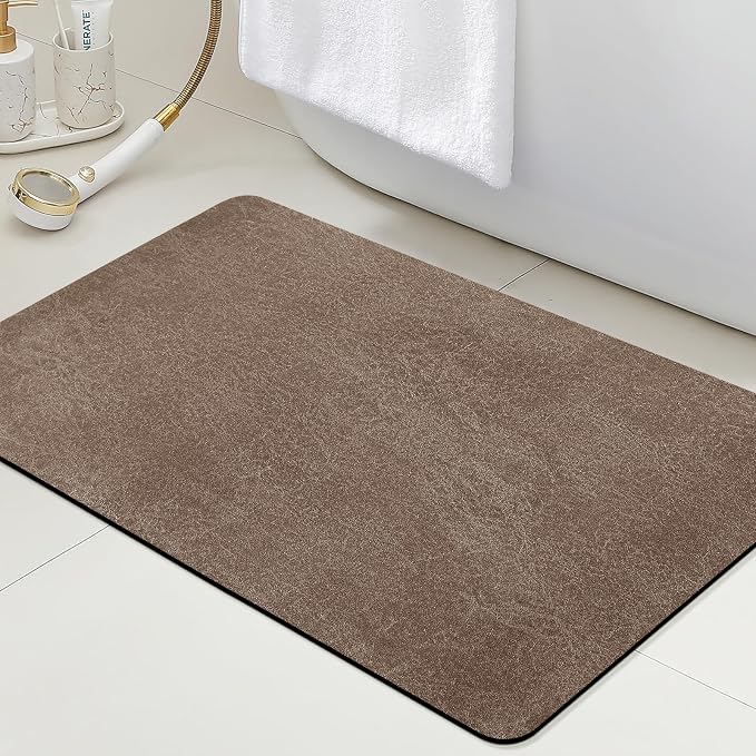 ACCUMTEK Non Slip Bath Mat, Thin Bathroom Rugs Fit Under Door, Quick Dry Bath Mats, Machine Washable Bath Rugs for Bathroom, Bathtub & Kitchen, Bathtub & Kitchen, Brown/Marble/24 x17