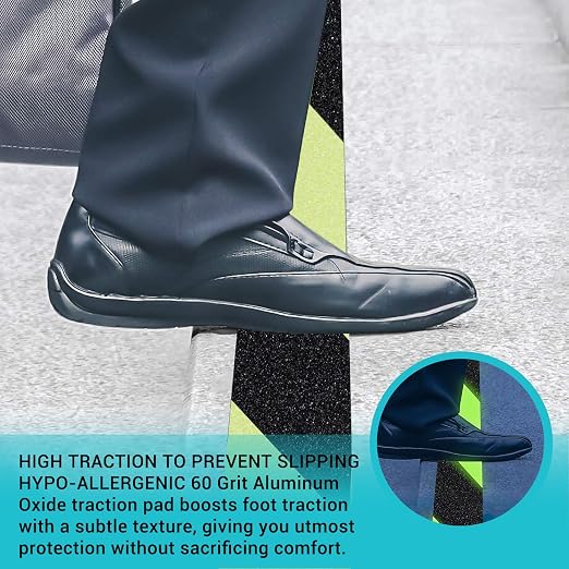LifeGrip Anti Slip Traction Treads with Glow in Dark Stripe (12-Pack), 2" X 12", Best Grip Tape 80 Grit Non Slip, Pre-Cut Strips, Rounded Corners, Luminous Green - Right Size and Easy Application