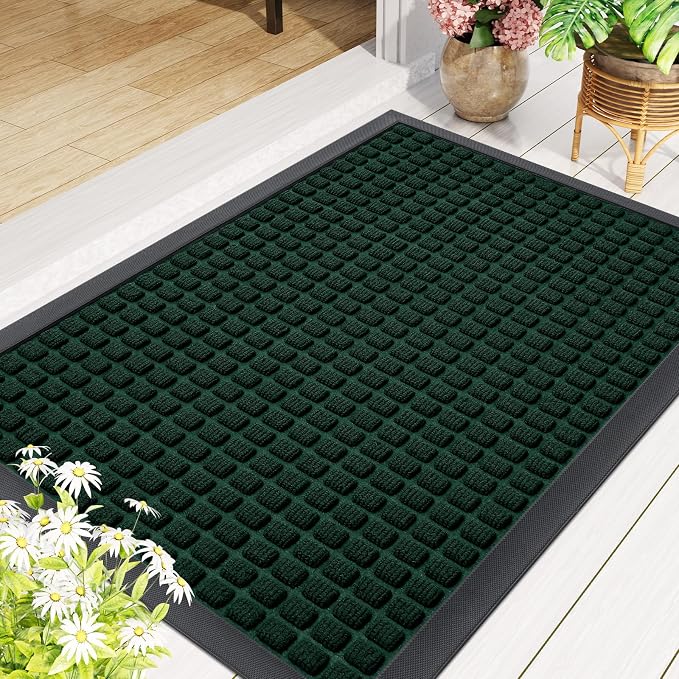 Smiry Front Door Mat Outside Entrance, Heavy Duty Natural Rubber Doormat, Non Slip Trap Dirt and Moisture Easy Clean, Low Profile Welcome Floor Mats for Indoor Outdoor Entry, 70x46.5 Inch, Black Green
