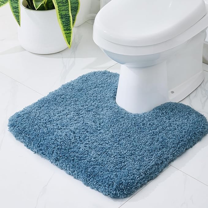 Disolla Toilet Mat 22x24 Blue - Non Slip Fluffy U-Shaped Contour Rug, Ultra-Soft Plush Toilet Floor Mat, Absorbent & Machine Washable