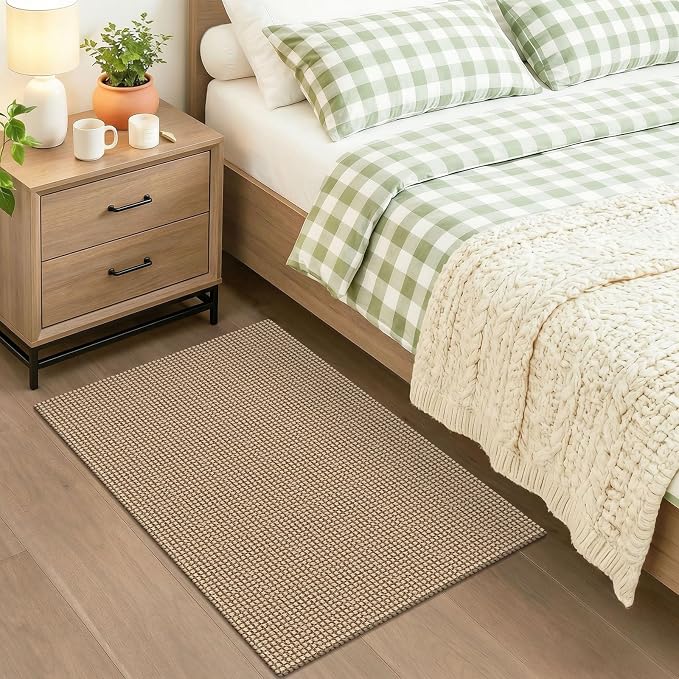 KOZYFLY Indoor Door Mat 2x3 ft Small Area Rugs Washable Front Door Mat Non Slip Rubber Backed Entryway Rug Cotton Entrance Doormat for Front Porch Bathroom Kitchen Bedroom, Orange Beige/Tan/Brown