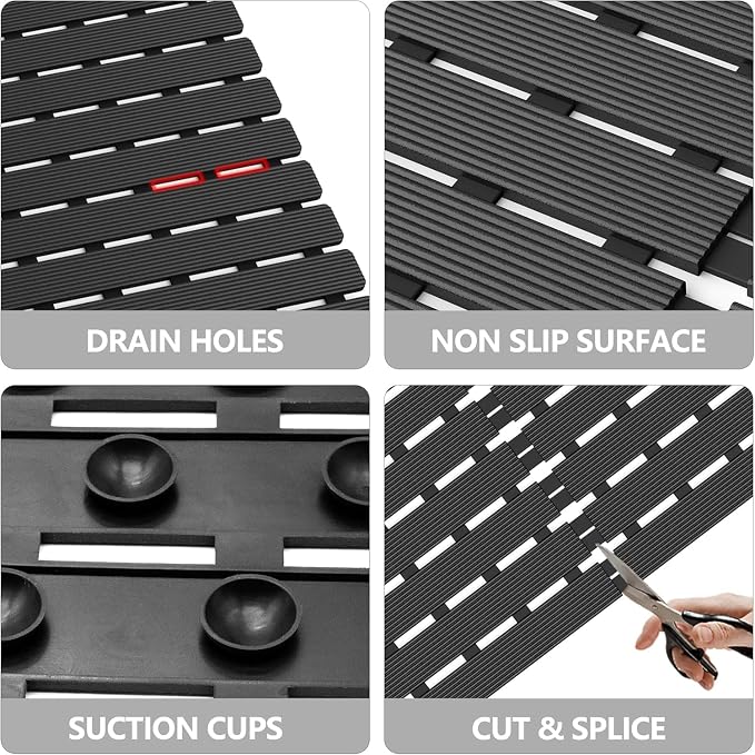 MBOSS Square Shower Mat for Inside Bathroom, Non Slip Bathtub Mat, 24 X 24 Inch Non Slip Shower Mat for Tub & Shower, Bathroom Essentials Safe, Easy to DIY Cut, Eco-Friendly Materials