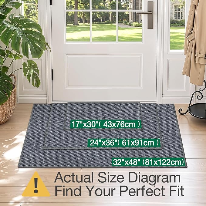 LUMI Ultra Thin Indoor Door Mat for Entrance 24"x36", Non Slip Entryway Mat, Low Profile Doormat, Unique Herringbone Design Carpet for Inside, Patio, Porch, Navy Gray