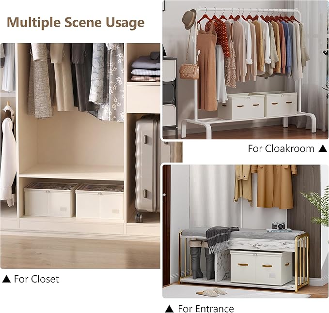 Shoe Organizer for Closet, 2 Pack Shoe Storage Bins Foldable Shoe Storage Box Containers with Clear Cover and Sturdy Handles, Shoe Rack for Closet Storage for Sneakers Heels Slippers, Fit 12-24 Pairs