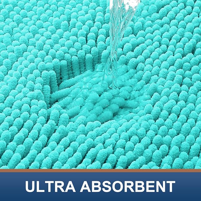 Smiry Luxury Chenille Bathroom Rugs 40x32, Extra Soft and Absorbent Shaggy Bath Mat, Machine Washable, Non-Slip Plush Carpet Runner for Tub, Shower, and Floor, Home Decor Accessories, Turquoise