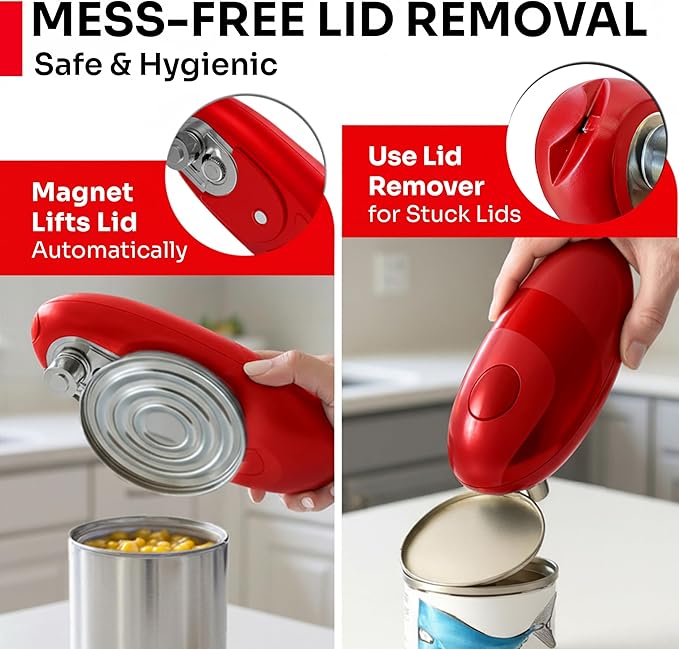 MUELLER HOME SmoothEdge Auto Can Opener Electric – Battery‑Operated with Magnet Lid Lifter – Portable Hands‑Free One Touch Can Opener for Seniors & Arthritis, Red Kitchen Accessories