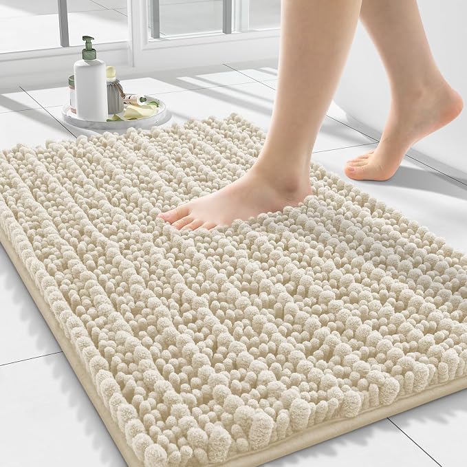 Smiry Bathroom Toilet Rugs U Shaped 24x20, Extra Soft Absorbent Non Slip Rubber Backing Chenille Contour Bath Rugs for Toilet, Machine Washable Contoured Bath Mats, Sand