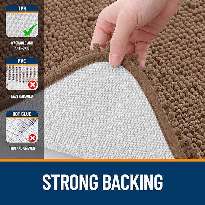 OLANLY Toilet Rugs U-Shaped 24x24, Extra Soft Absorbent Chenille Contour Bathroom Rugs for Toilet, Dry Quickly, Machine Washable, Non-Slip Bath Mat, Mocha