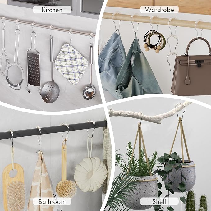 Amazer White Shower Curtain Hooks, Shower Curtain Hooks, Decorative Stainless Steel Shower Curtain Hooks for Bathroom, 12 PCS Shower Hooks for Curtain, Decorative Shower Hooks for Shower Curtain