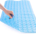 ROSMARUS Shower Mat Extra Long 16” x 39” Non-Slip Bath Mat for Tub with Suction Cups and Drain Holes Bathtub Mats for Kids, Baby, Bathroom Shower Floor Mat Anti Slip Bathtub Accessories, Blue