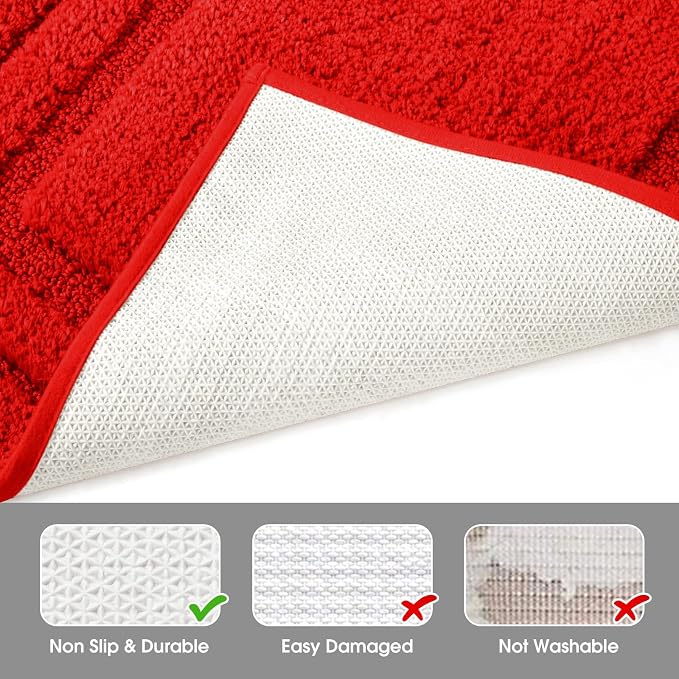 HOMEIDEAS Bathroom Rugs Sets 2 Piece, Super Soft and Absorbent Non Slip Microfiber Machine Washable Bath Mat Set (20" x 32" + 16" x 24", Red)