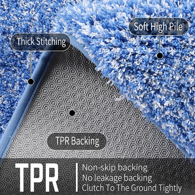 Yimobra Bathroom Rugs Non Slip Washable 36X24, Ultra Soft and Water Absorbent Bath Mats, Plush Fluffy Shower Mat Outside, Luxury Microfiber Thick Matts for Bathroom Floor/Tub, Blue and White
