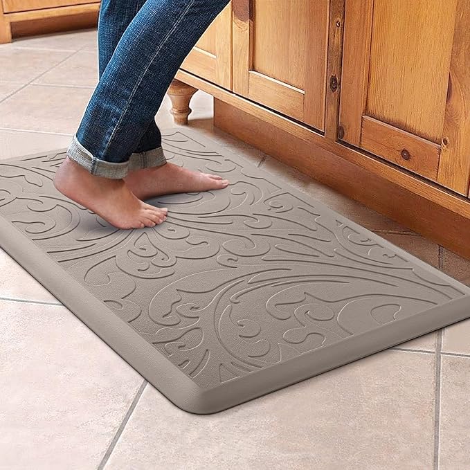 KMAT Kitchen Mat Cushioned Anti-Fatigue Waterproof Non-Slip Standing Mat Ergonomic Comfort Rug for Home,Office,Sink,Laundry,Desk 17.3" (W) x 28"(L),Khaki