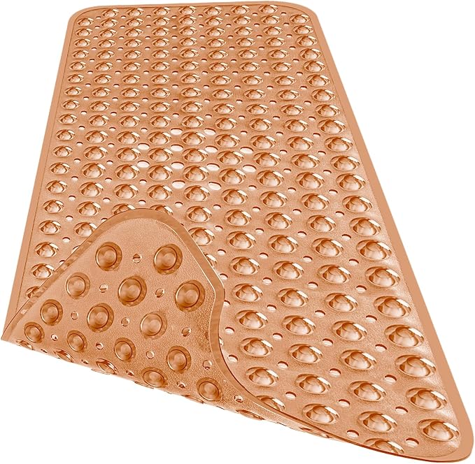 Extra Long Bathtub Mat Non Slip, Clear Brown Soft Bath Mat for Tub 40 x 16 Inch Full Size, Bath Tub Shower Mats for Bathroom Floor, Big Suction Cups and Drain Holes, Easy Washable, BPA Free
