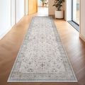 Hazo Haus Geometric 3x20 Wide Hallway Runner - Light Gray with Taupe Accent, Boho Floral Pastel Decor, Washable Low Pile Non Slip Stain Resistant Rug for Long Kitchen, Hall Way