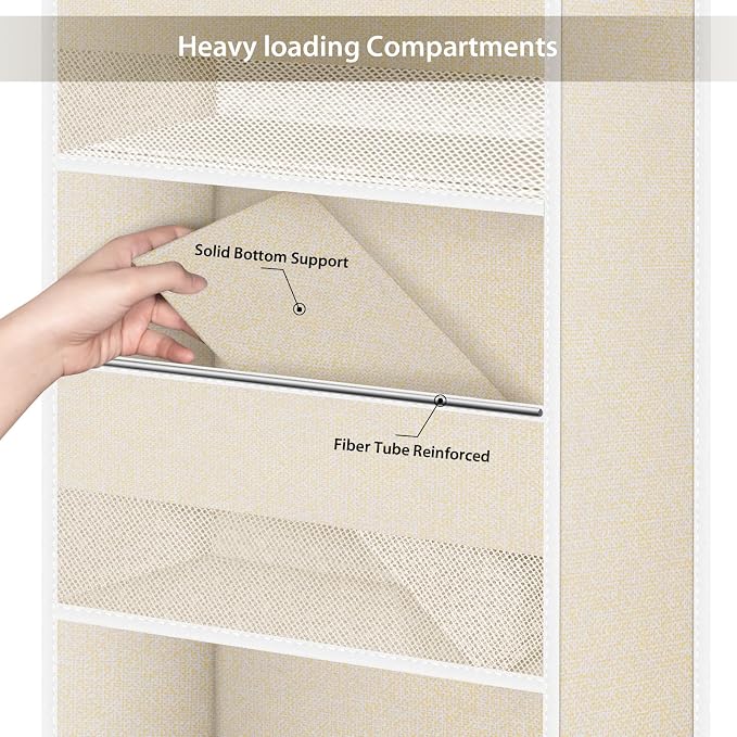 Univivi 5-Shelf Over Door Hanging Organizer Fabric Door Storage with 4 Large Pockets and 3 Small PVC Pockets Wall Mount Hanging Storage Organizers for Baby Nursery (Beige Pattern)