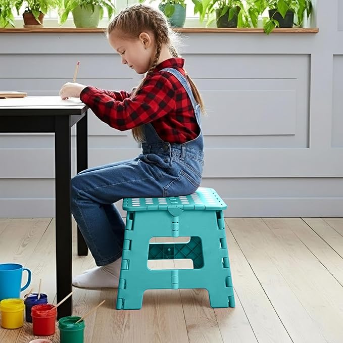 Utopia Home Folding Step Stool with Handle – 9 Inch Anti Slip Collapsible Stool – Holds Up to 300 lbs – Sturdy Plastic Step Stool Foldable for Kitchen, Bathroom and Home Use (1-Pack, Teal)