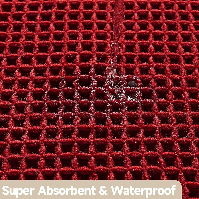 TYUU Waffle Bath Mat, Boho Bathroom Rugs Non Slip Washable Super Absorbent Quick Dry Bath Mat Farmhouse Bathroom Decor, 30"x20" Burgundy