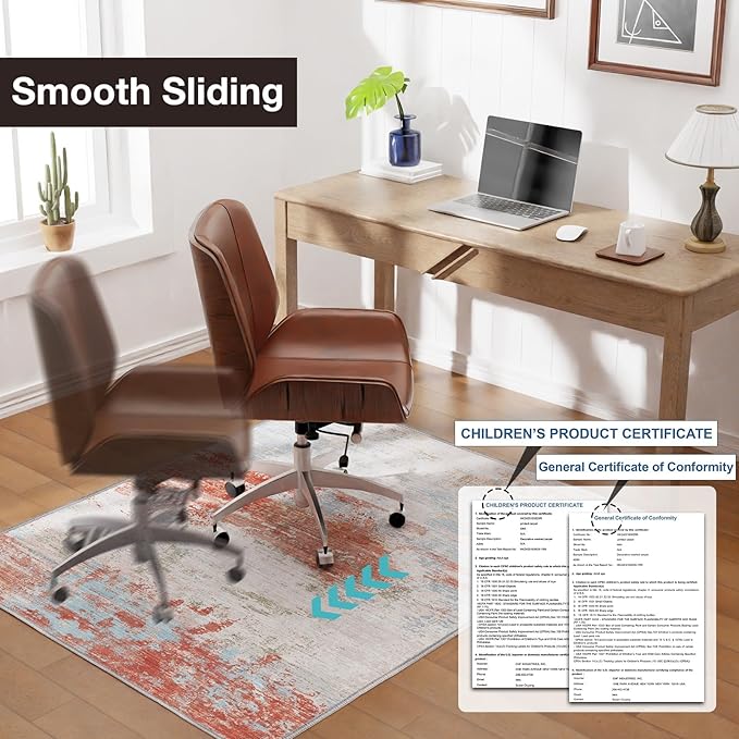 50"x60" Modern Abstract Office Chair Rug, Easy to Clean Computer Chair Rug, Under Desk Rugs for Home Office, Desk Rugs for Rolling Chairs, Floor Mat for Hardwood Floors, Desks Carpet for Tile Floor