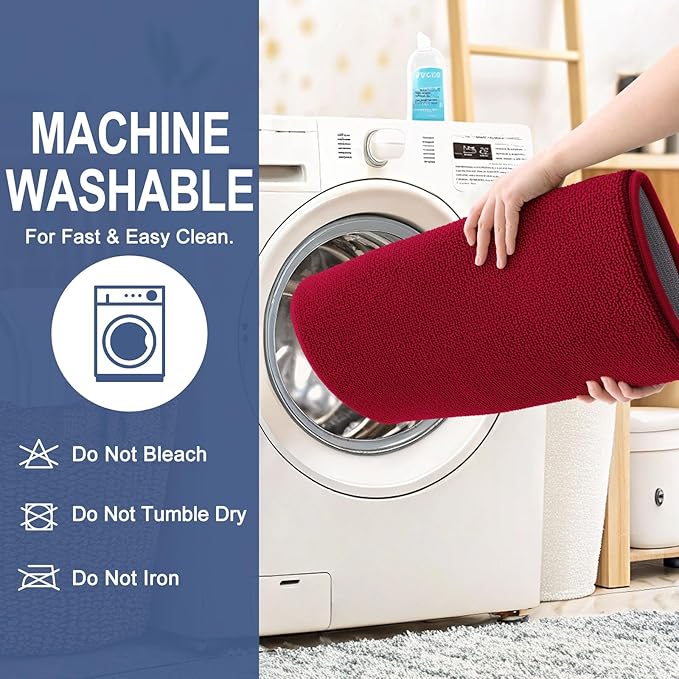 OLANLY Thick Memory Foam Bathroom Runner Rugs 44x24, Extra Soft Absorbent Long Bath Rug, Quick Dry Bath Mats, Non-Slip, Machine Washable Mat for Bathroom, Tub and Shower, Home Decor Accessories, Red