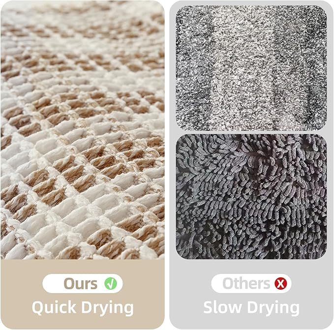 TYUU Waffle Bath Mat, Boho Bathroom Rugs Non Slip Washable Absorbent Checkered Bathroom Mat Quick Dry Farmhouse Bathroom Decor, 48"x24" Khaki and White