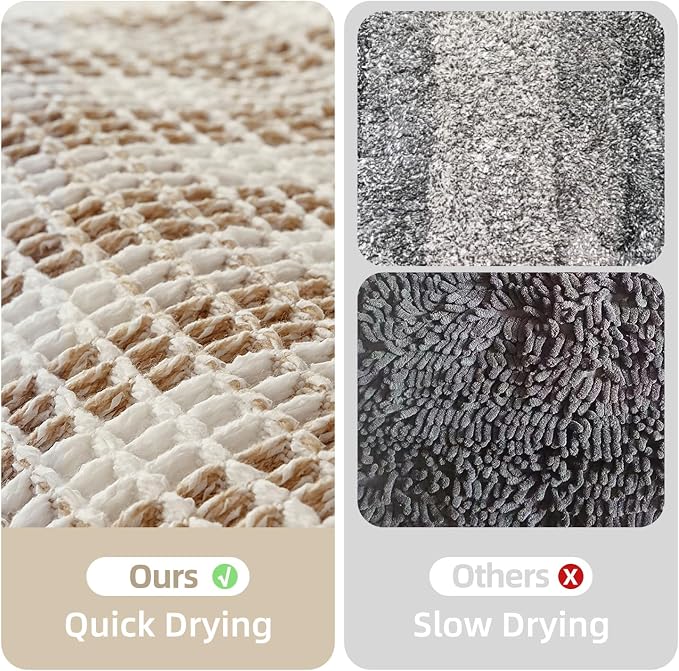 TYUU Waffle Runner Rug Bathroom, Long Boho Bathroom Rugs Non Slip Washable Absorbent Checkered Bathroom Mat Quick Dry Farmhouse Bath Mat, 72"x24" Khaki and White